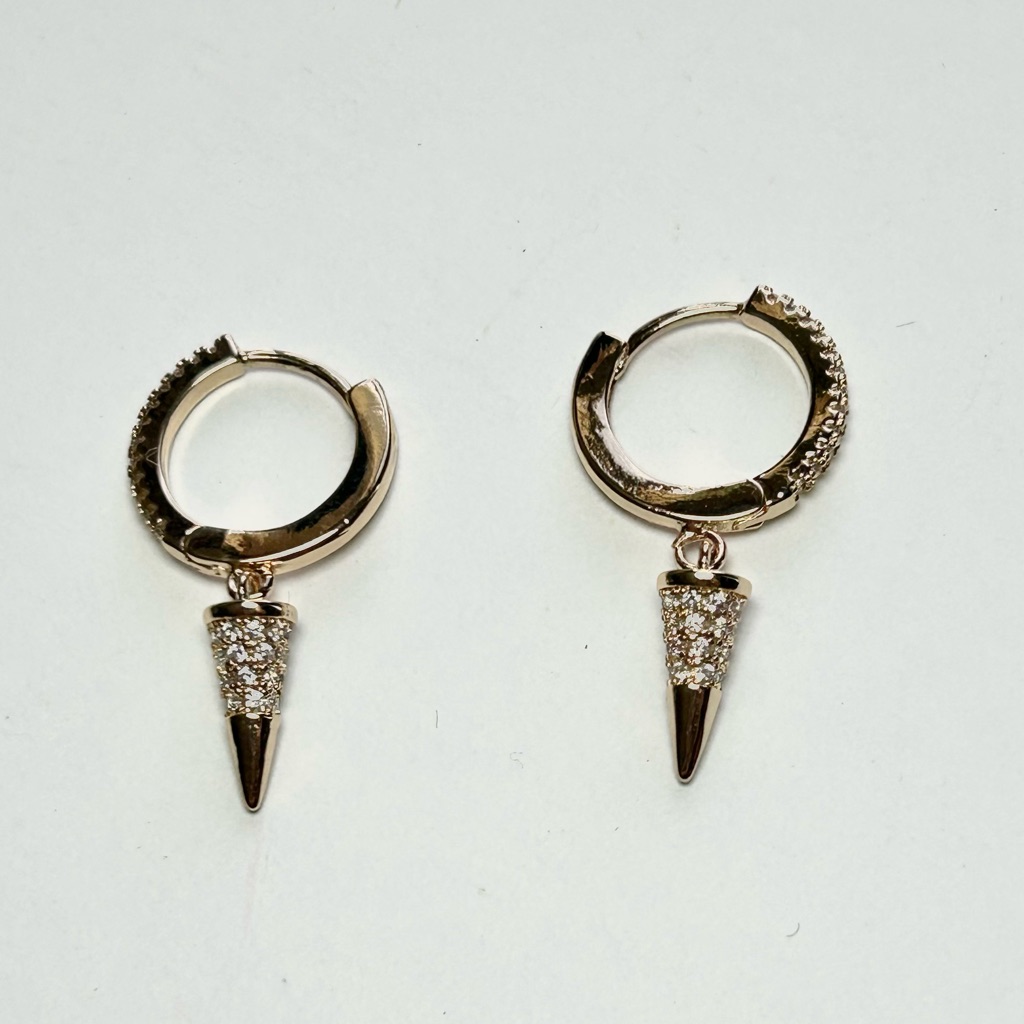 Gold Toned Dangling Rhinestone Spear Huggie Hoop Earrings (Nwot)